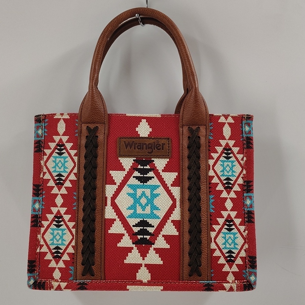 Wrangler Western Womens Small Tote Bag Aztec Pattern Maroon Red Turquoise